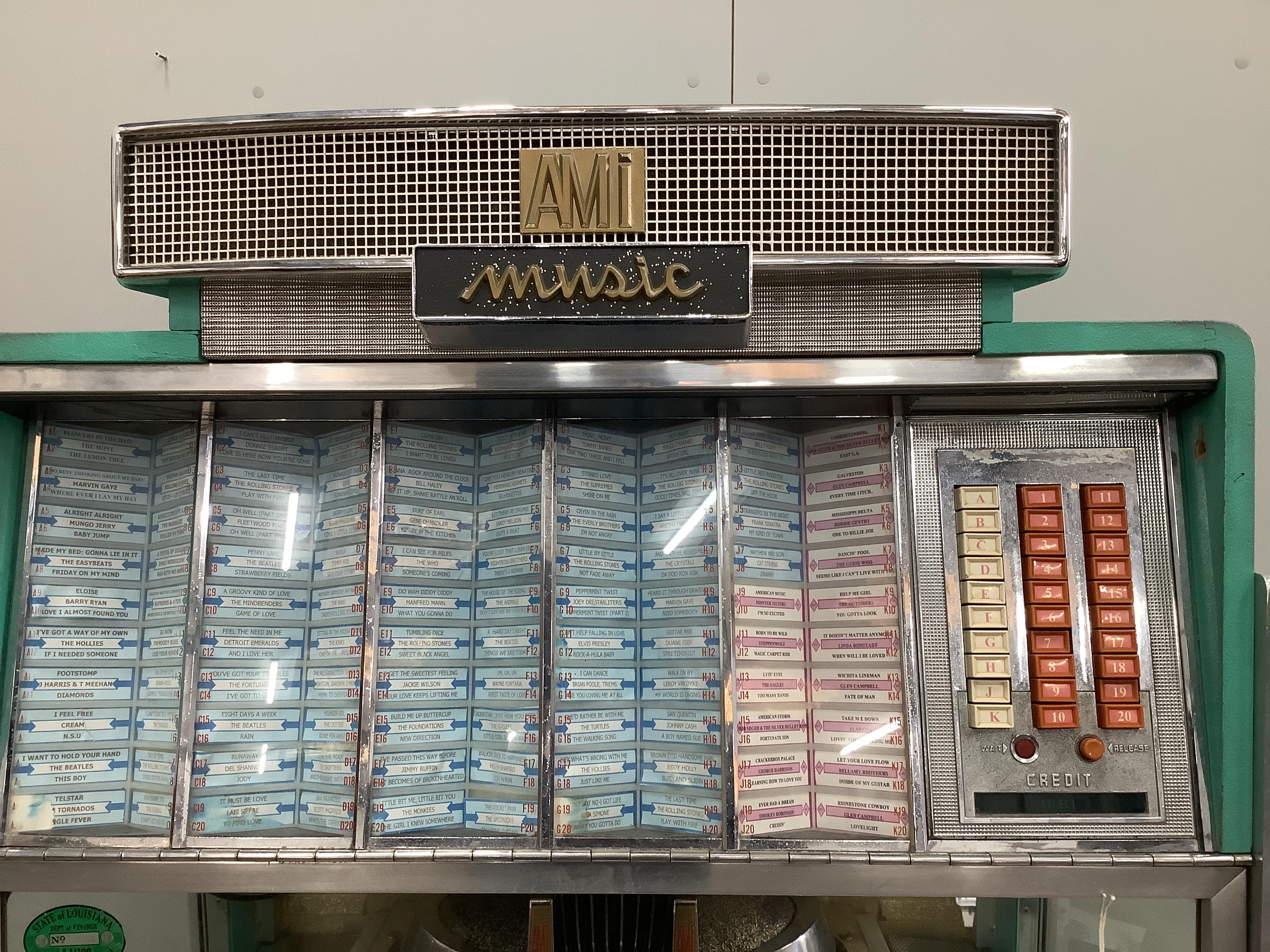 A mid century AMI 200 multi horn juke box, width 88cm, depth 68cm, height 160cm